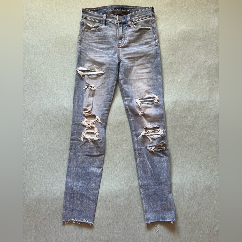 American Eagle Outfitters Blue Jeggings with Distressed Details